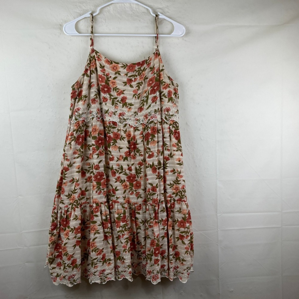 American Eagle Floral Mini Dress Sz L Babydoll Boho Cottagecore Festival - Picture 2 of 7